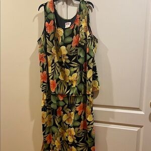 Floral Sleeveless Maxi Dress in Black with Yellow & Orange Blooms
